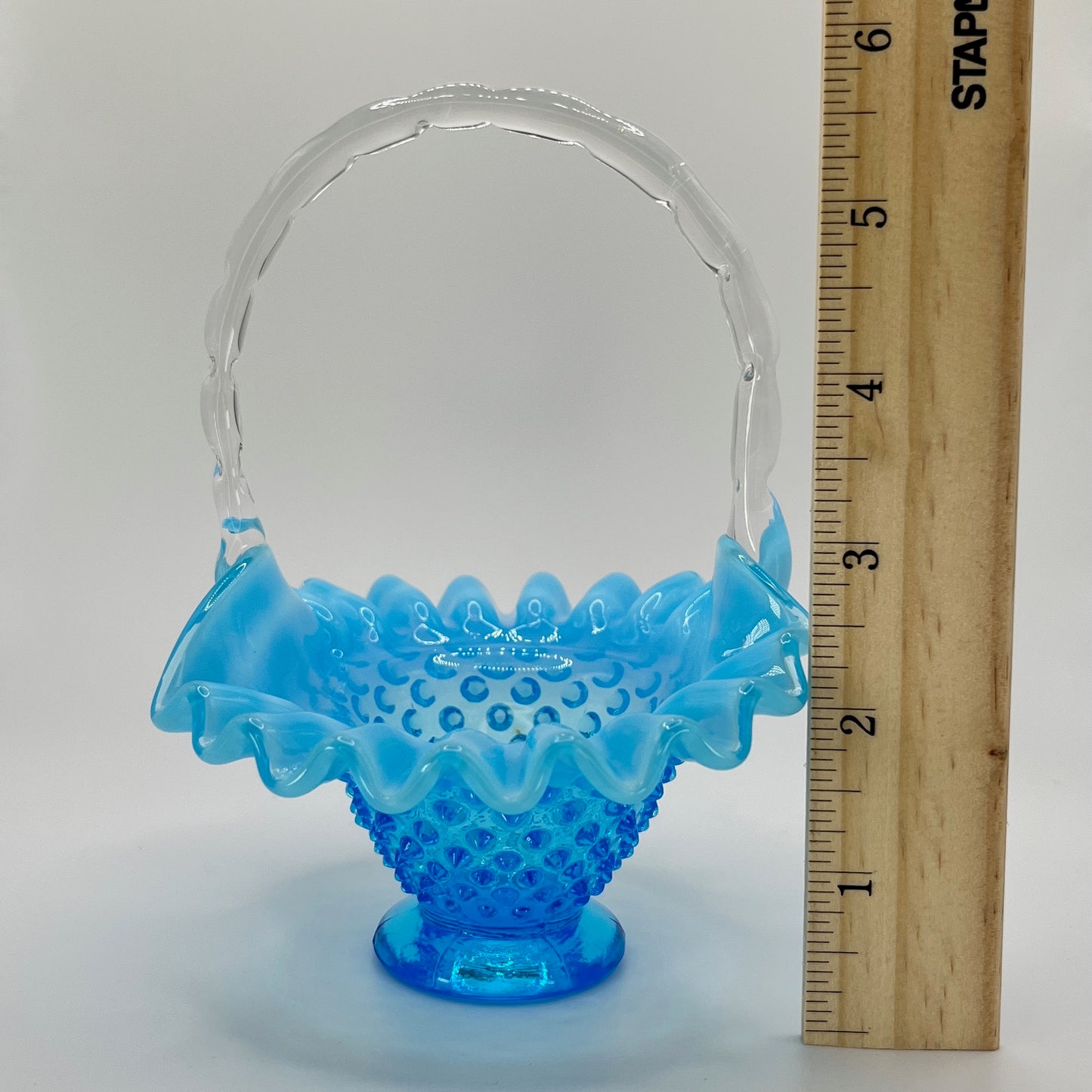 Fenton Blue Opalescent Hobnail Basket – Vintage Glass Collectible
