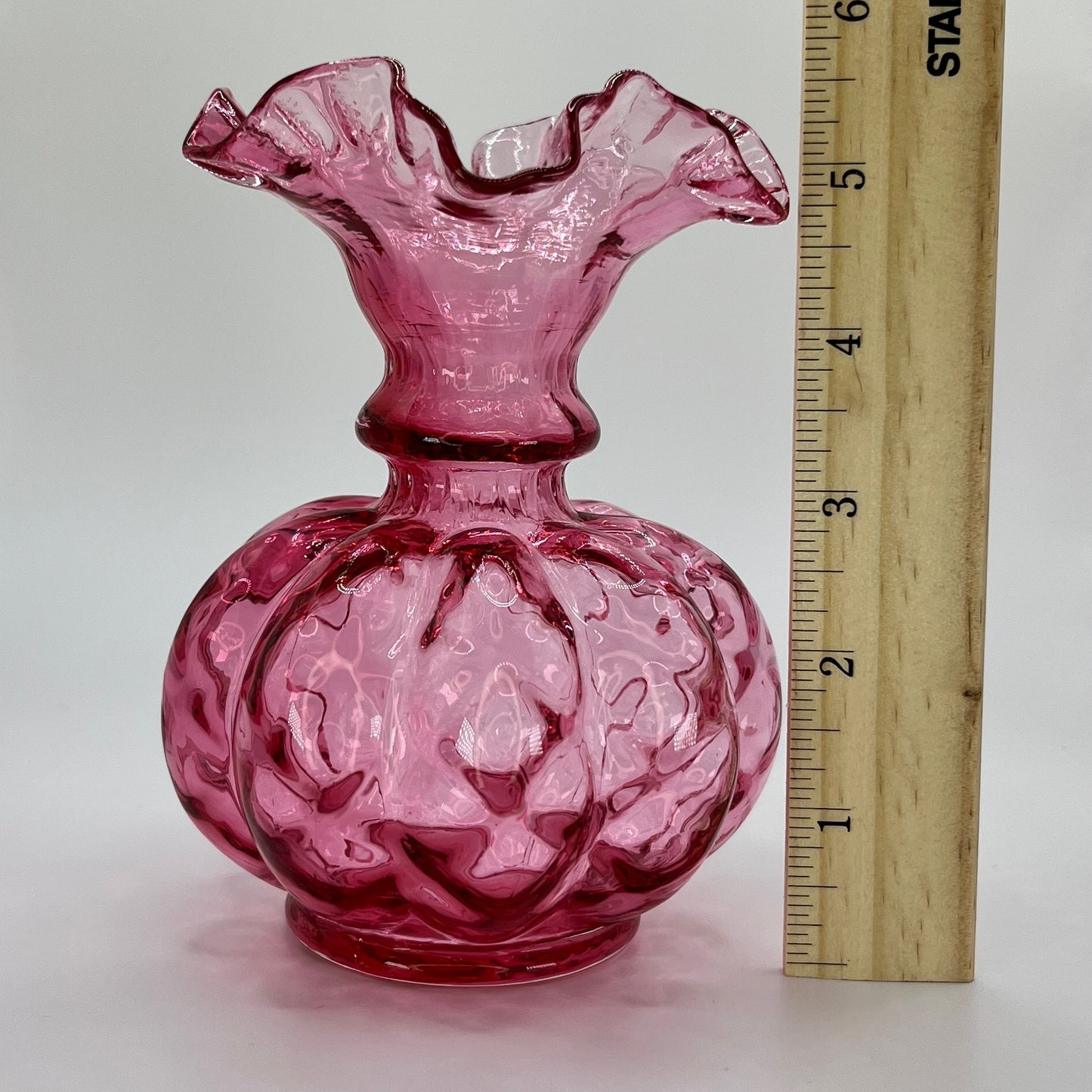 Fenton Cranberry Glass Rose Bowl Vase – Vintage Glass Collectible 5 1/2"