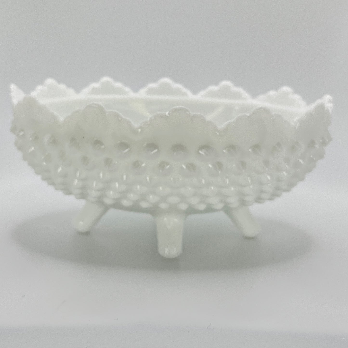 Fenton Milk Glass Hobnail Footed Bowl – Scalloped Edge Vintage Dish