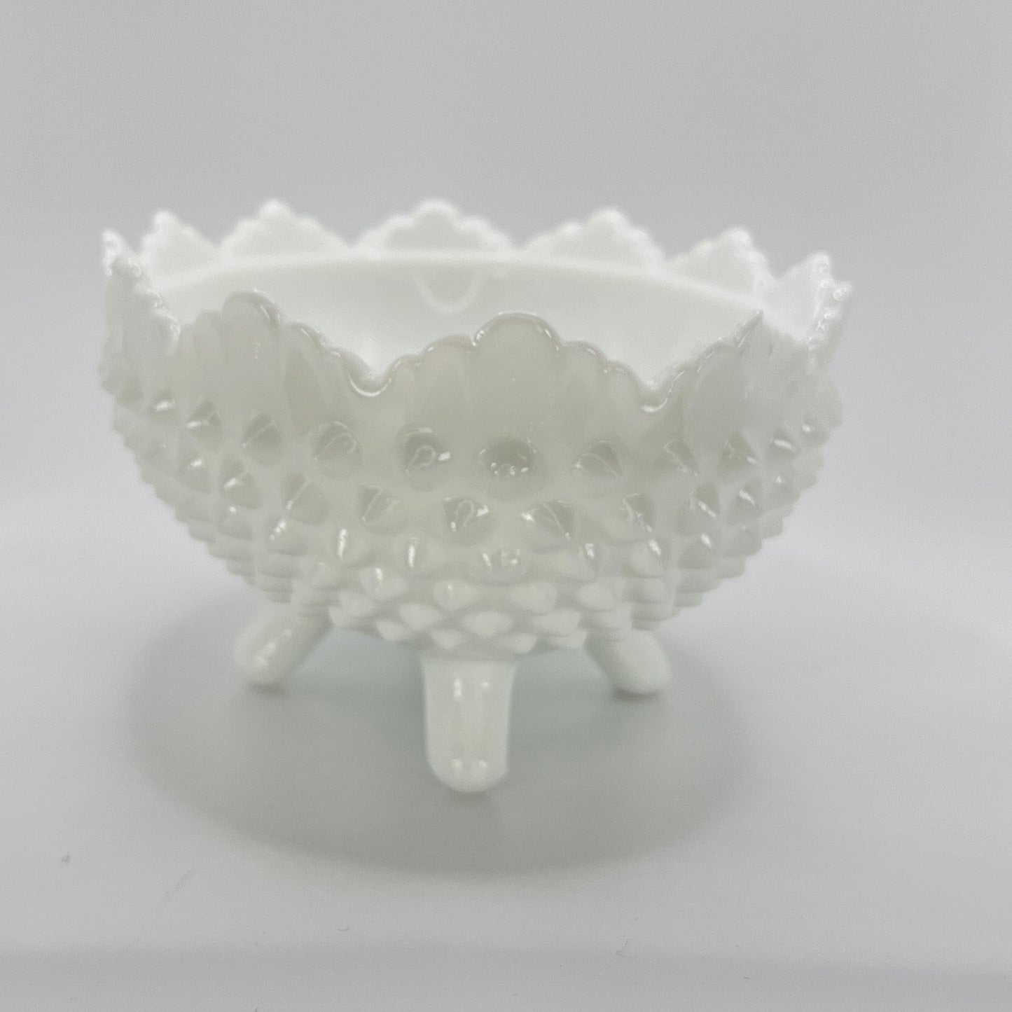 Fenton Milk Glass Hobnail Footed Bowl – Scalloped Edge Vintage Dish