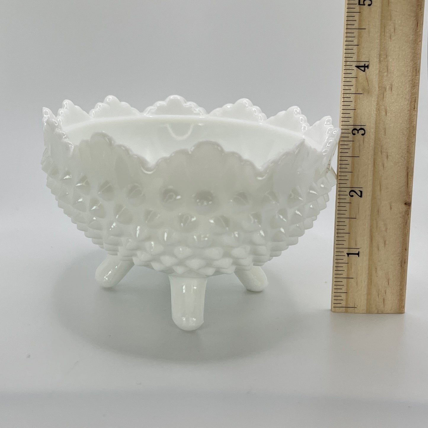 Fenton Milk Glass Hobnail Footed Bowl – Scalloped Edge Vintage Dish
