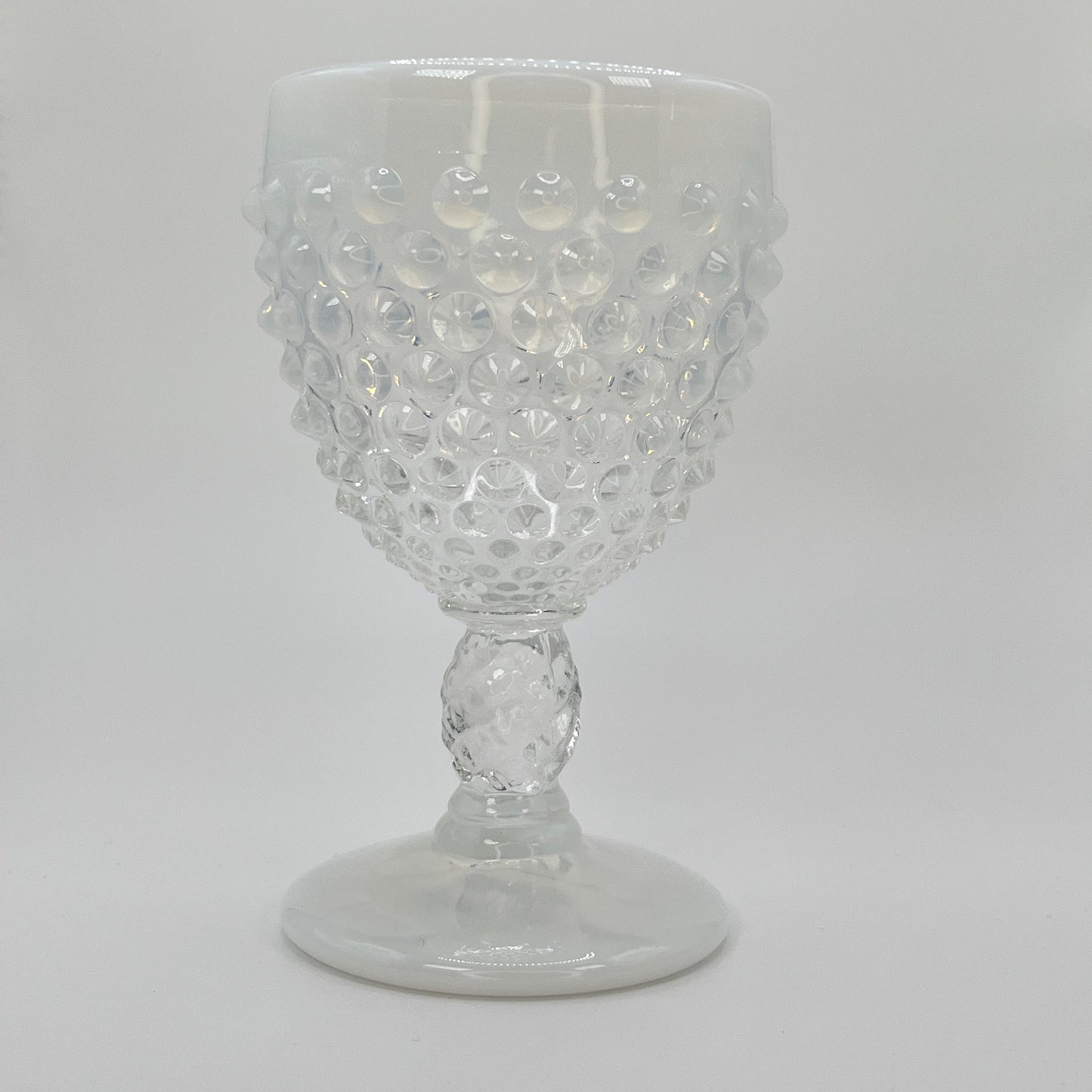 Fenton White Opalescent Hobnail Goblet – Vintage Pressed Glass Stemware