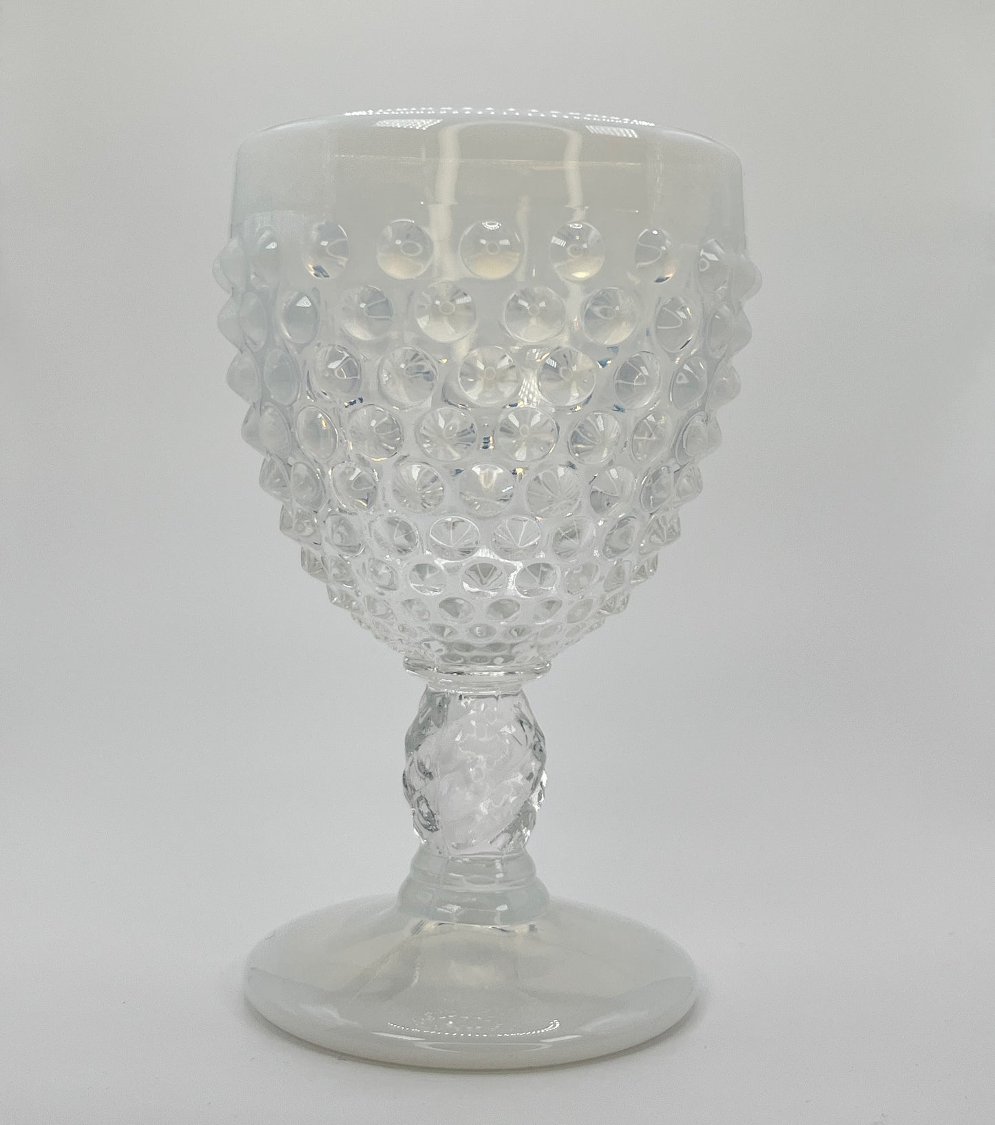 Fenton White Opalescent Hobnail Goblet – Vintage Pressed Glass Stemware