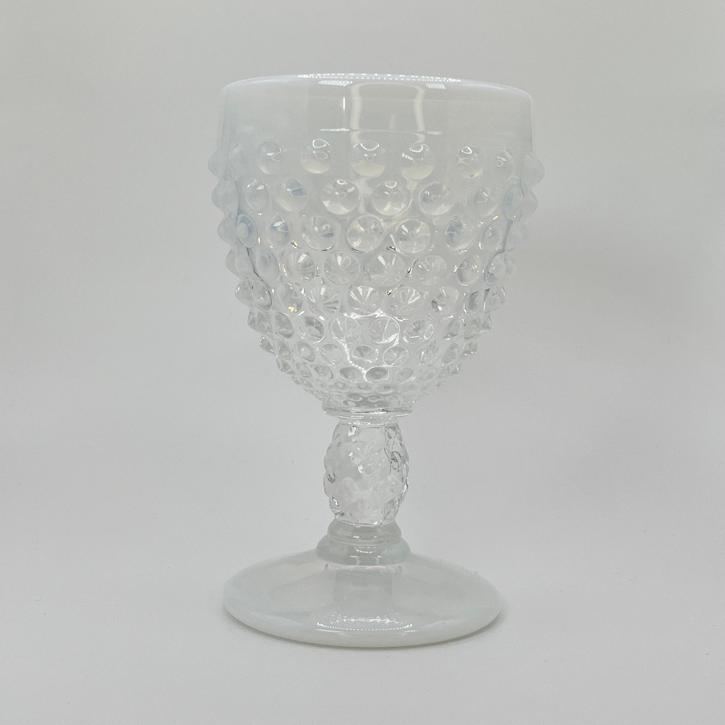 Fenton White Opalescent Hobnail Goblet – Vintage Pressed Glass Stemware