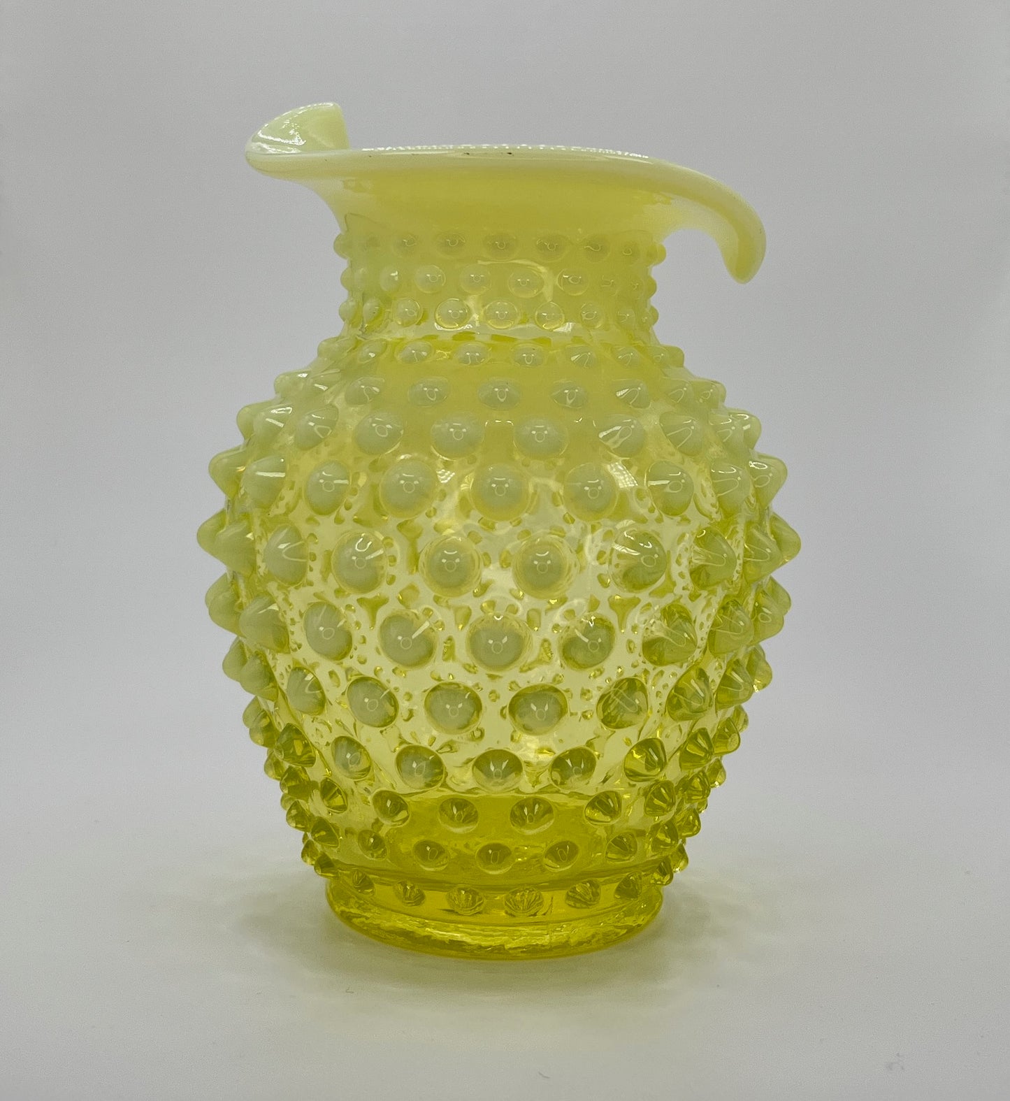 Fenton Vaseline Glass Hobnail Vase – Glows Under UV Light, Topaz Opalescent