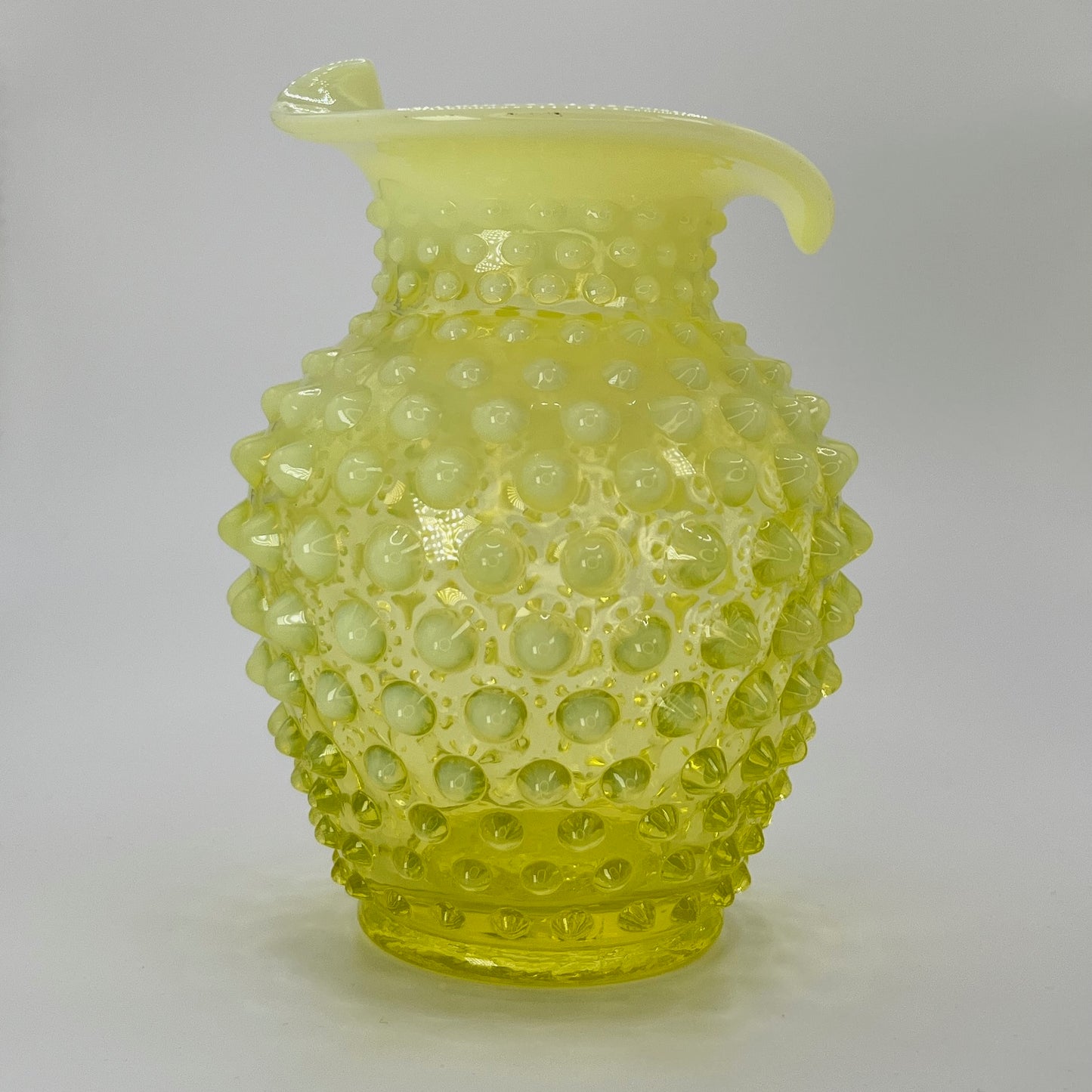 Fenton Vaseline Glass Hobnail Vase – Glows Under UV Light, Topaz Opalescent