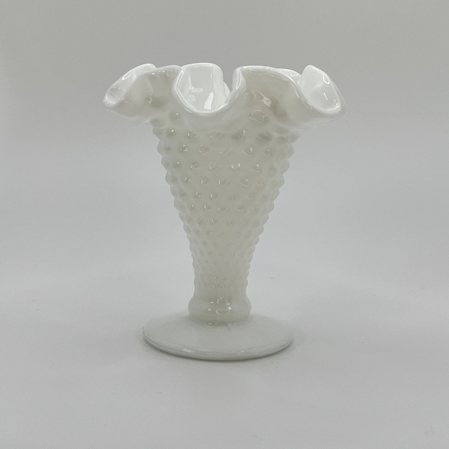 Fenton Milk Glass Hobnail Trumpet Vase – Ruffled Rim Pedestal Vase