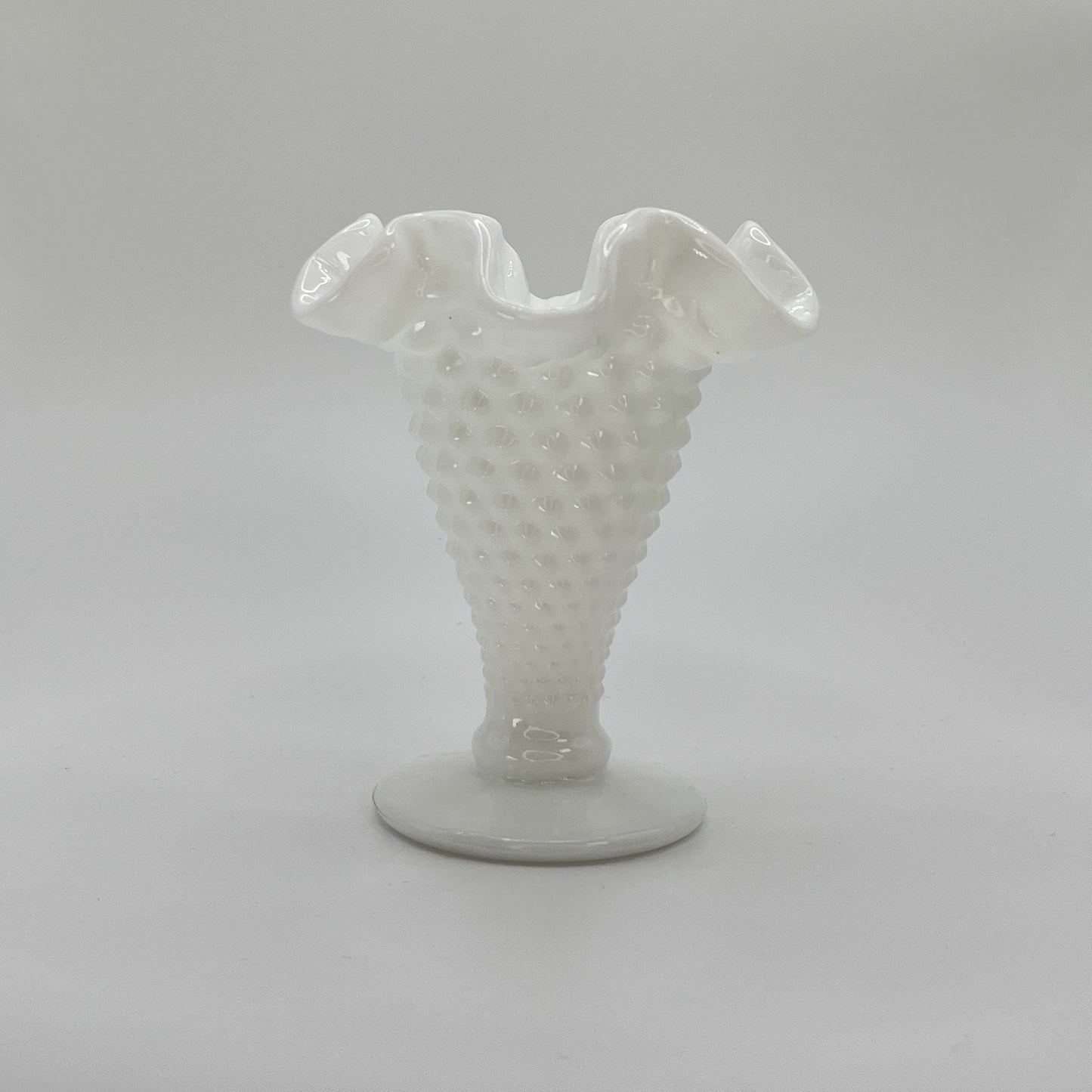 Fenton Milk Glass Hobnail Trumpet Vase – Ruffled Rim Pedestal Vase