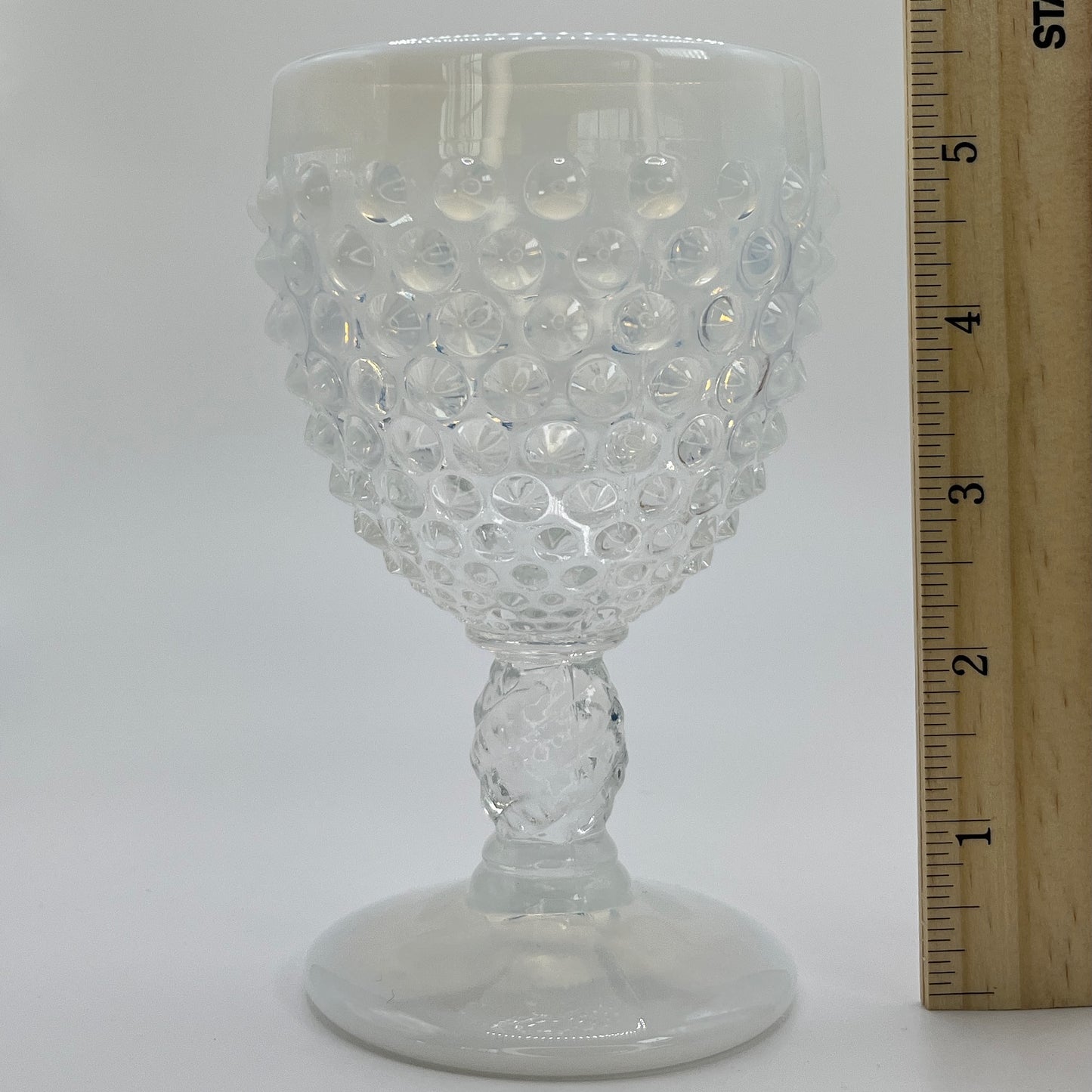 Fenton White Opalescent Hobnail Goblet – Vintage Pressed Glass Stemware