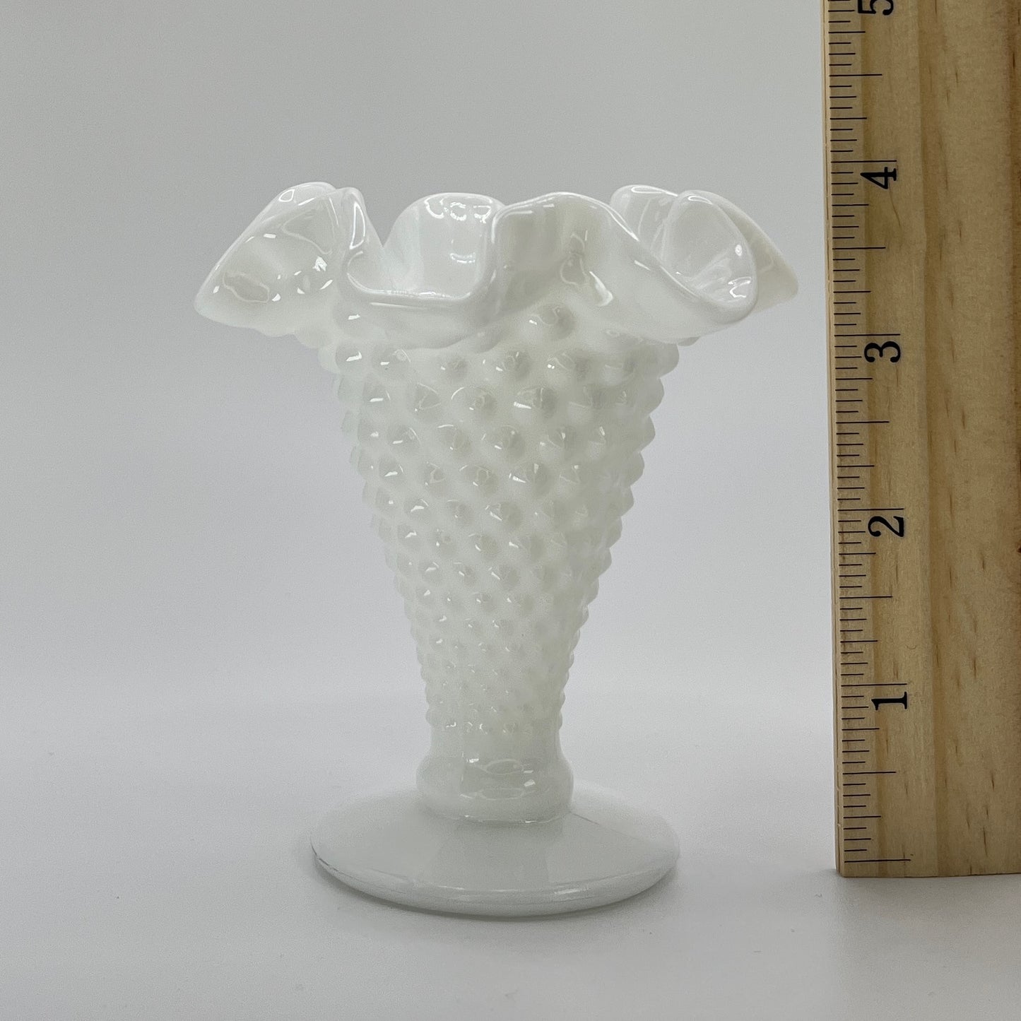 Fenton Milk Glass Hobnail Trumpet Vase – Ruffled Rim Pedestal Vase