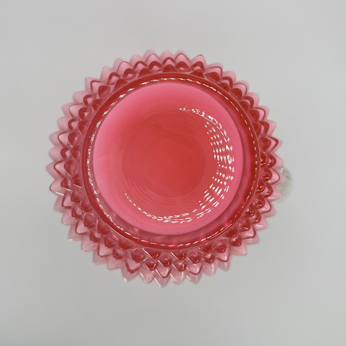 Fenton Cranberry Opalescent Hobnail Pitcher – Vintage Art Glass with Clear Handle