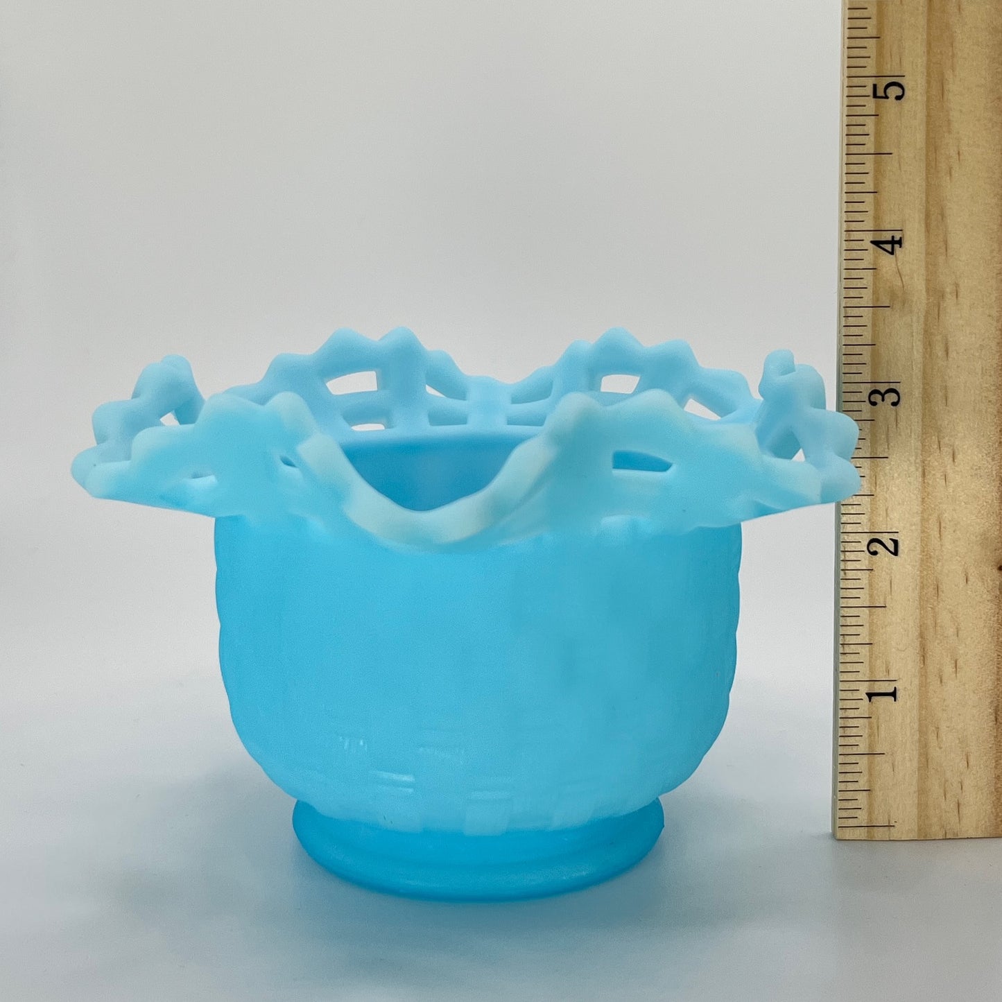 Vintage Fenton Blue Opalescent Lace Edge Bowl – Hobnail Pattern