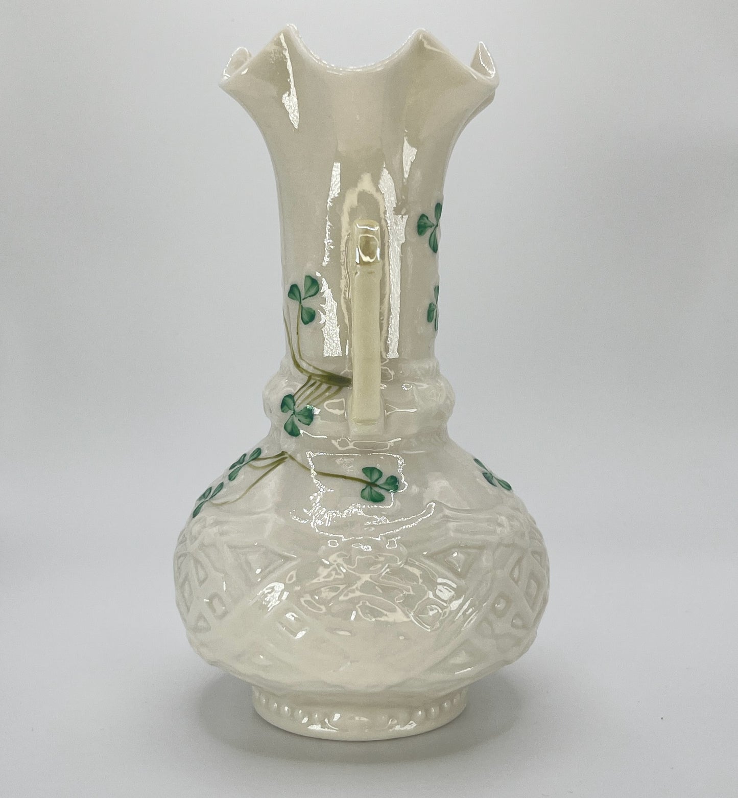 Belleek Shamrock Vase – Irish Porcelain with Celtic Embossing & Twin Handles (1965–1980)