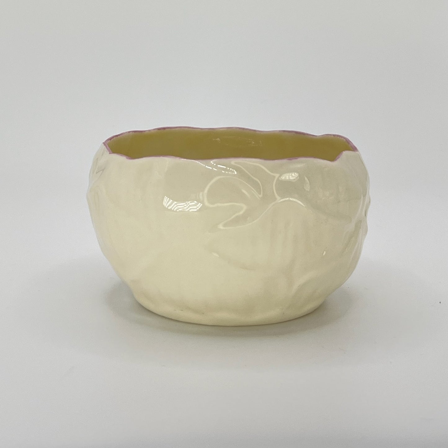 Belleek Shell or Petal Bowl – Irish Parian Porcelain with Pink Trim
