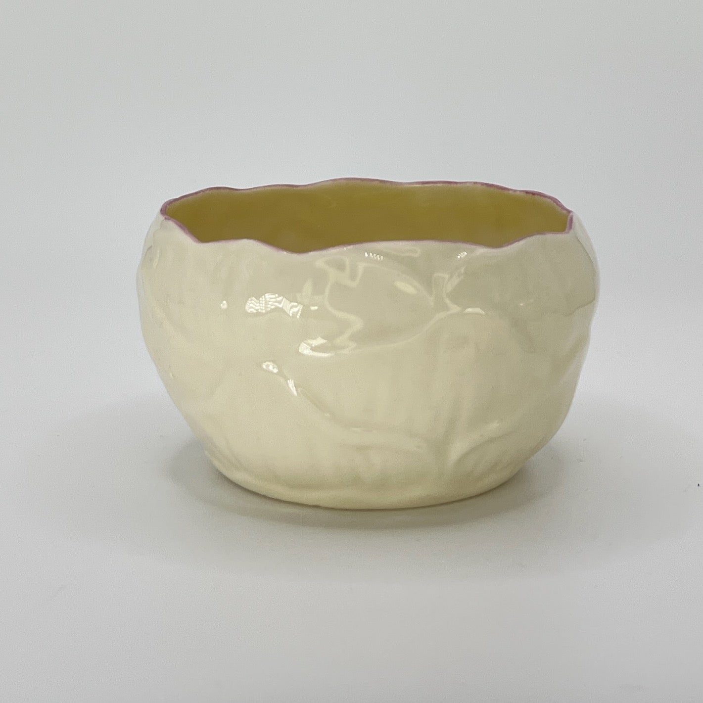 Belleek Shell or Petal Bowl – Irish Parian Porcelain with Pink Trim