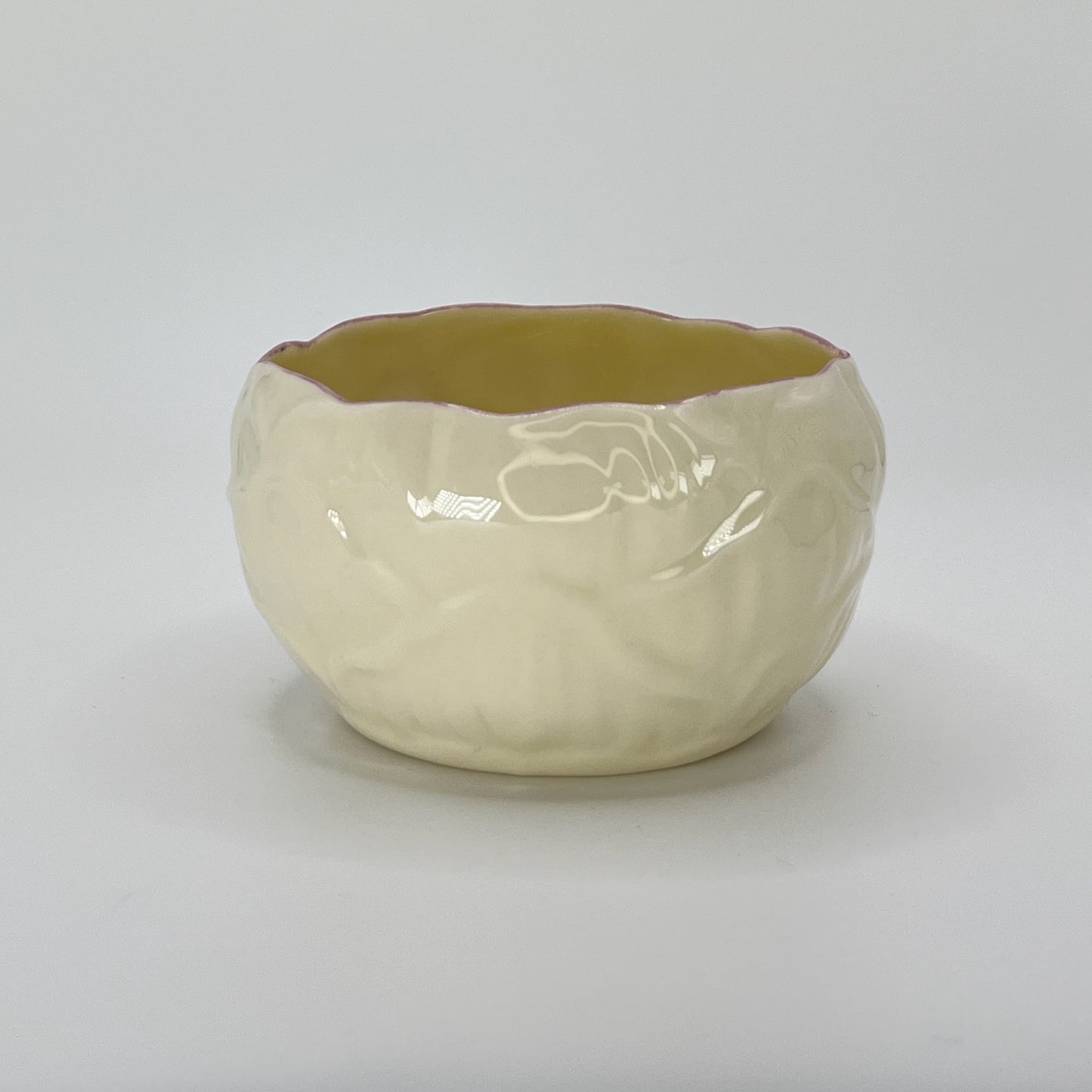 Belleek Shell or Petal Bowl – Irish Parian Porcelain with Pink Trim