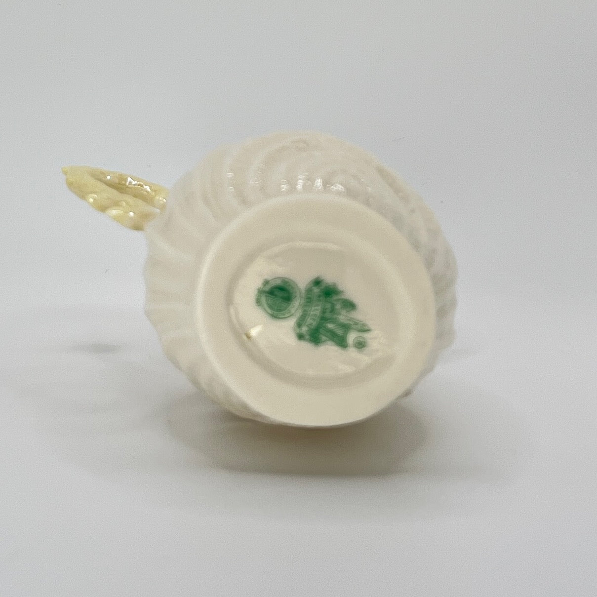 Belleek Shell Ewer Pitcher – Irish Parian Porcelain with Yellow Handle (6th Mark, 1965–1980)