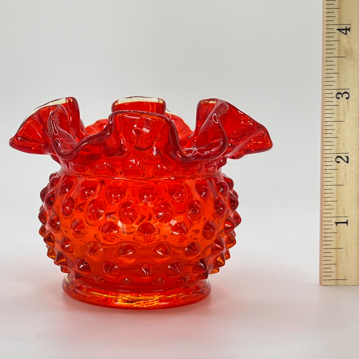 Vintage Ruby Amberina Hobnail Glass Vase – Ruffled Rim