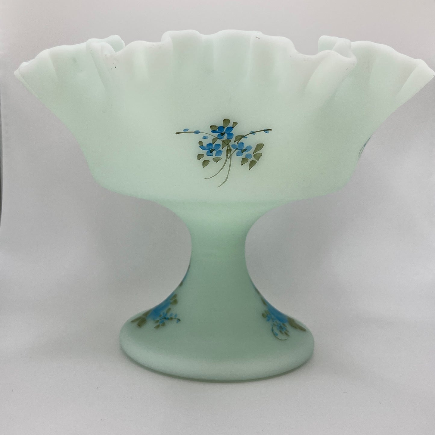 Fenton Blue Satin Glass Compote – Handpainted by Amy S.