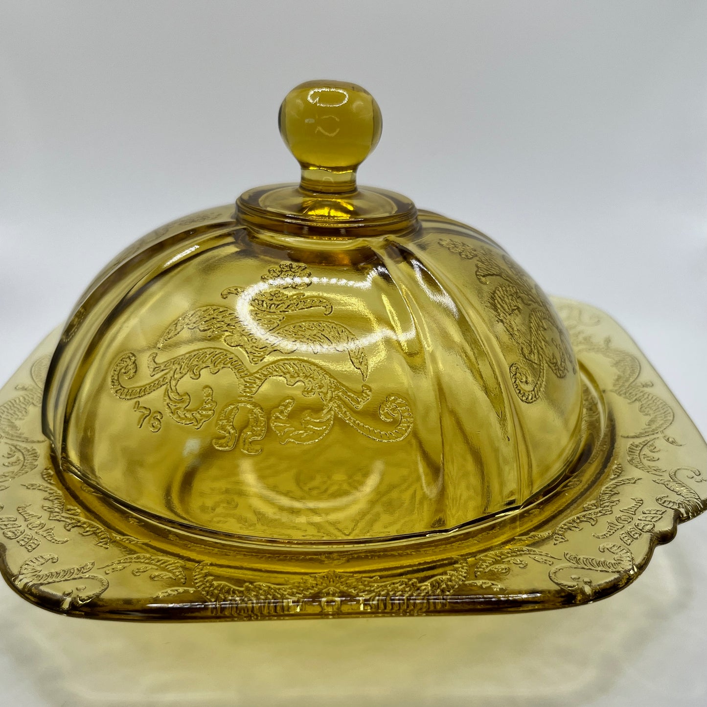 Federal Glass Amber Madrid Depression Glass Butter Dish with Dome Lid – 1930s Vintage