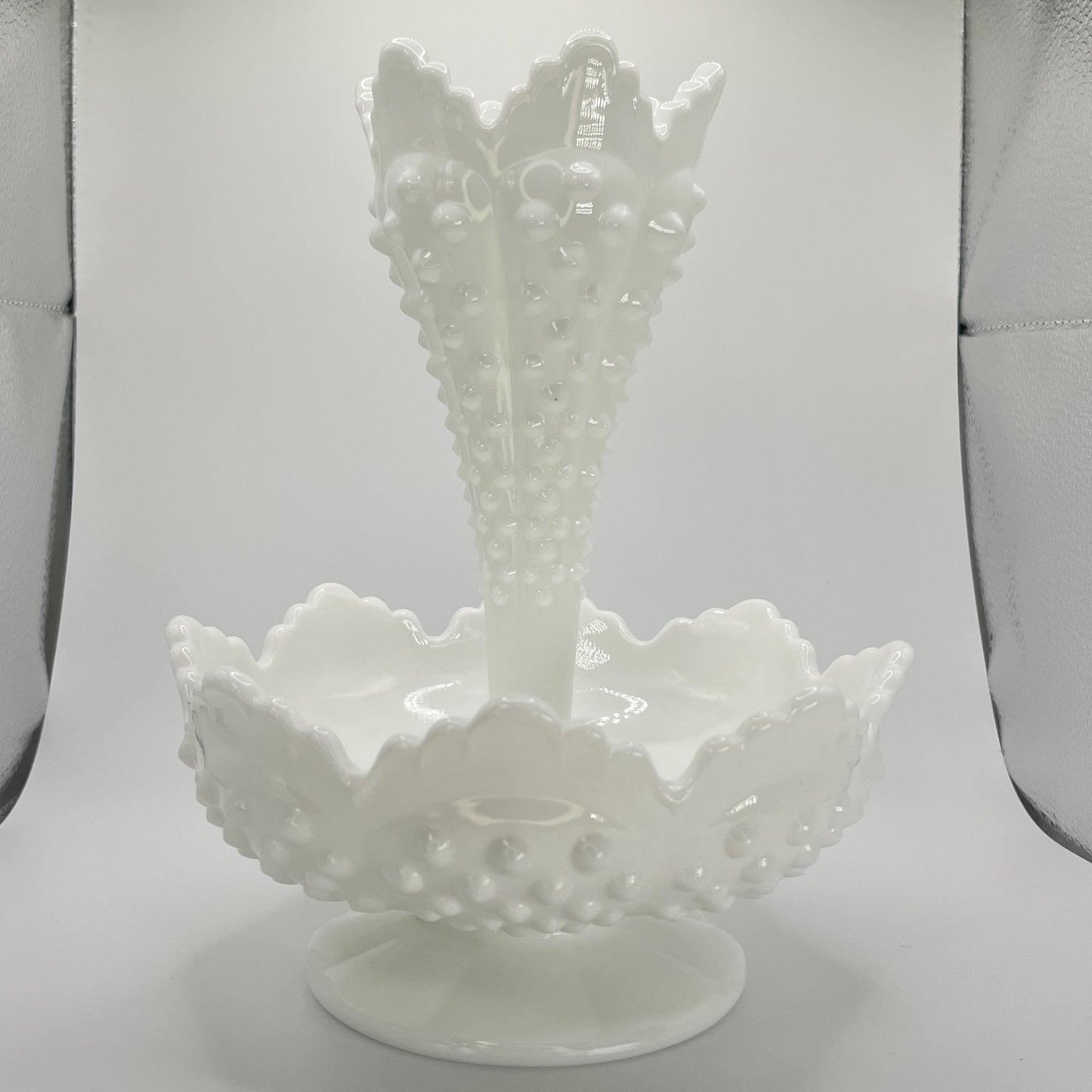 Fenton Art Glass White Milk Glass Hobnail Epergne Centerpiece
