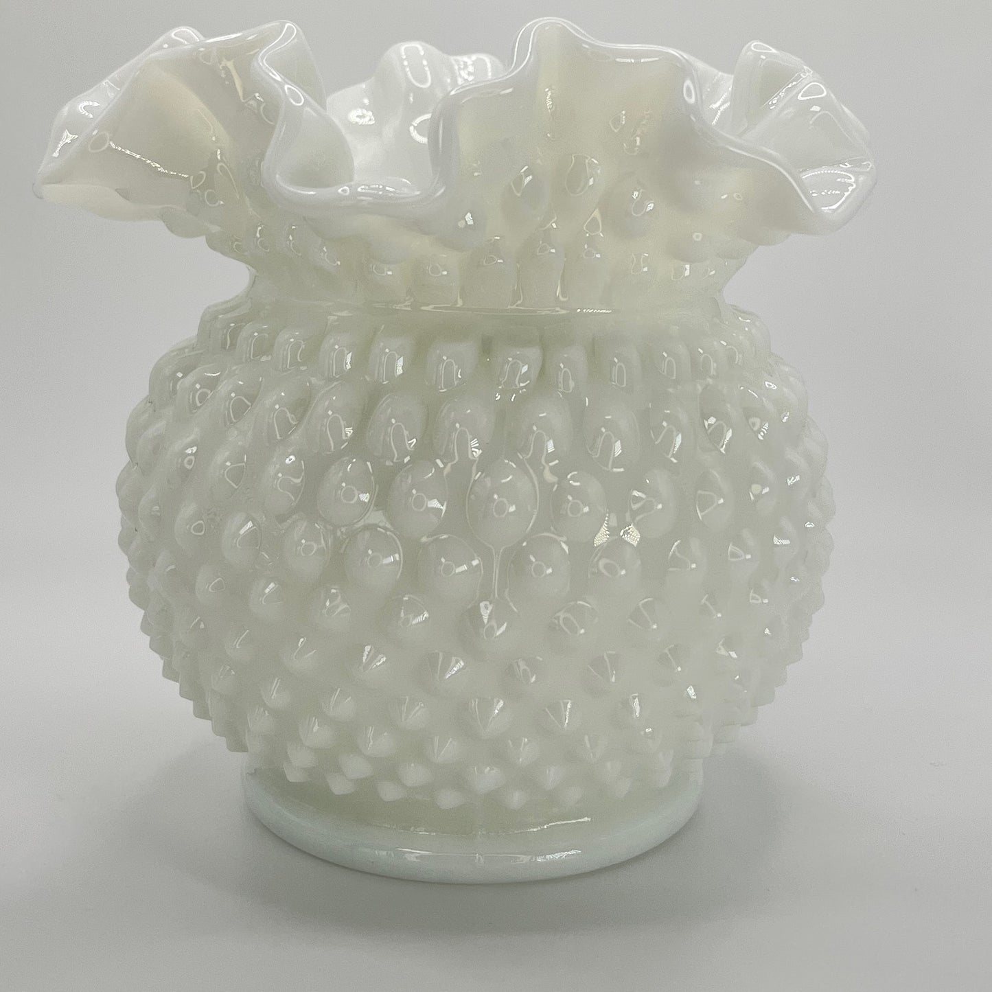 Fenton Art Glass White Milk Glass Hobnail Vase with Ruffled Edge – 6"
