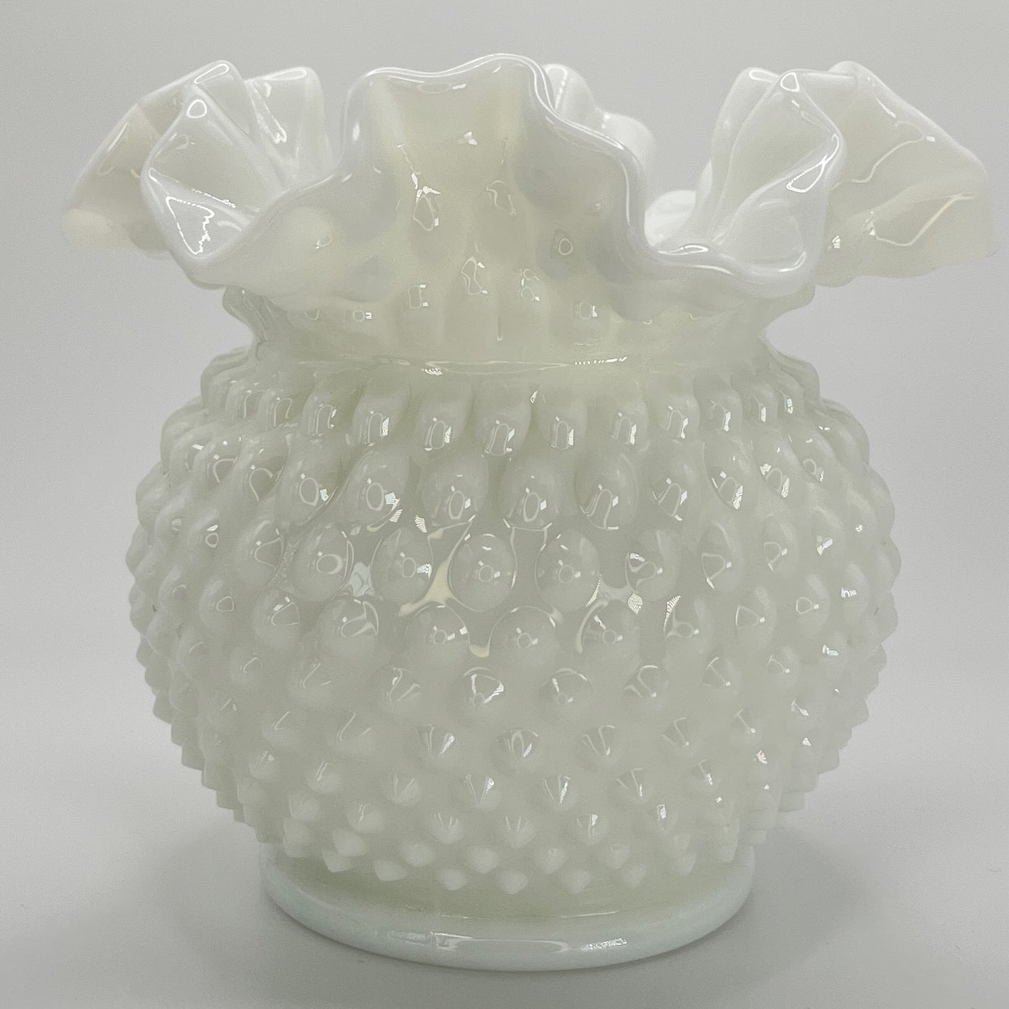Fenton Art Glass White Milk Glass Hobnail Vase with Ruffled Edge – 6"