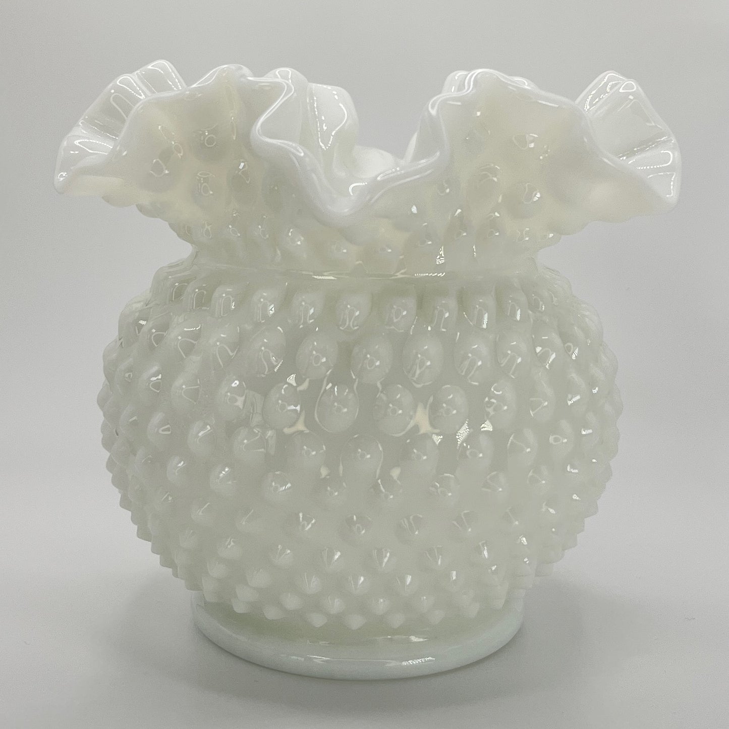 Fenton Art Glass White Milk Glass Hobnail Vase with Ruffled Edge – 6"