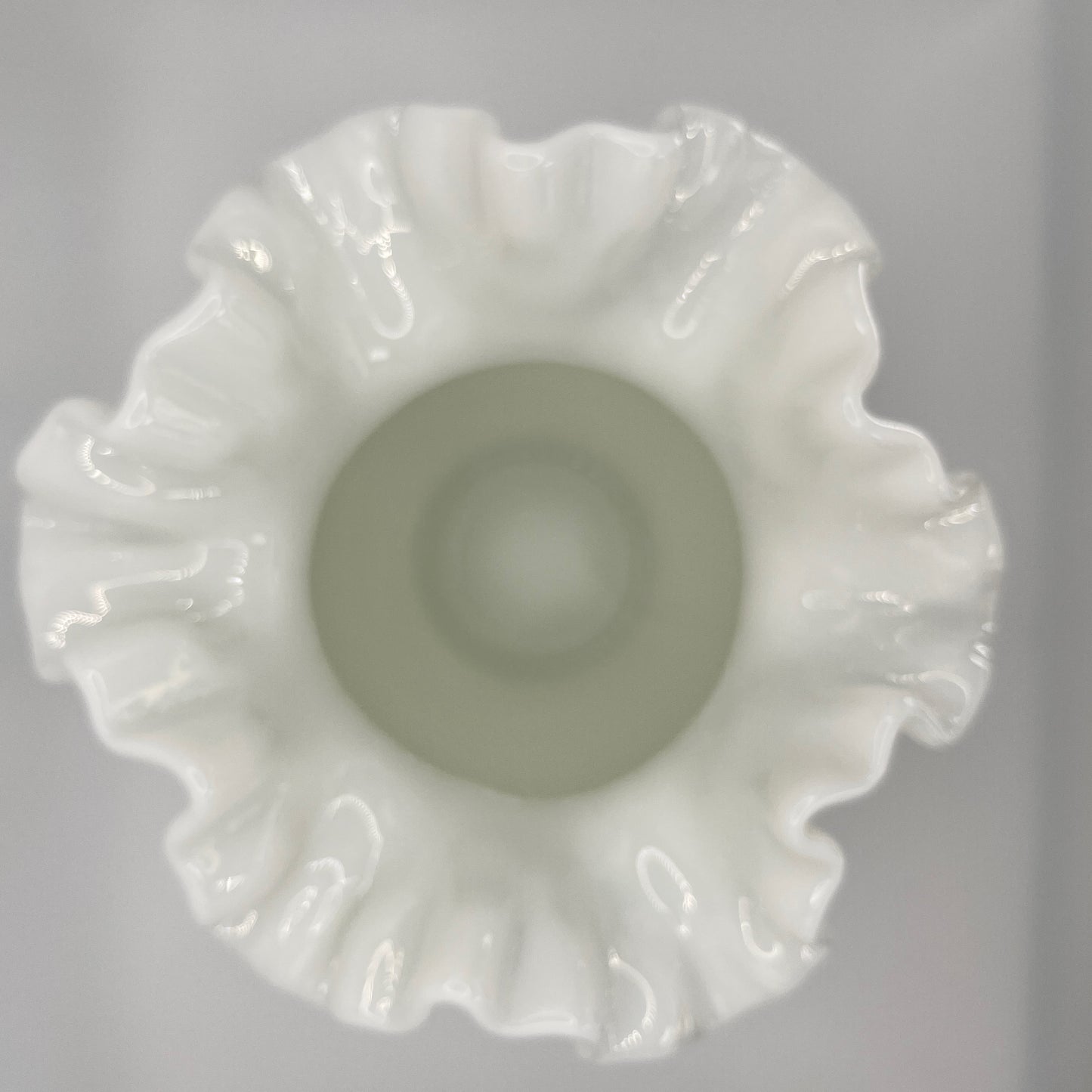 Fenton Art Glass White Milk Glass Hobnail Vase with Ruffled Edge – 6"