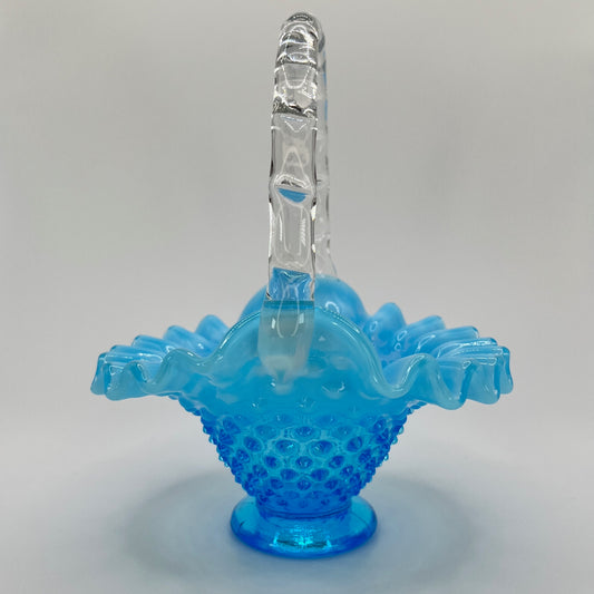Fenton Blue Opalescent Hobnail Basket – Vintage Glass Collectible