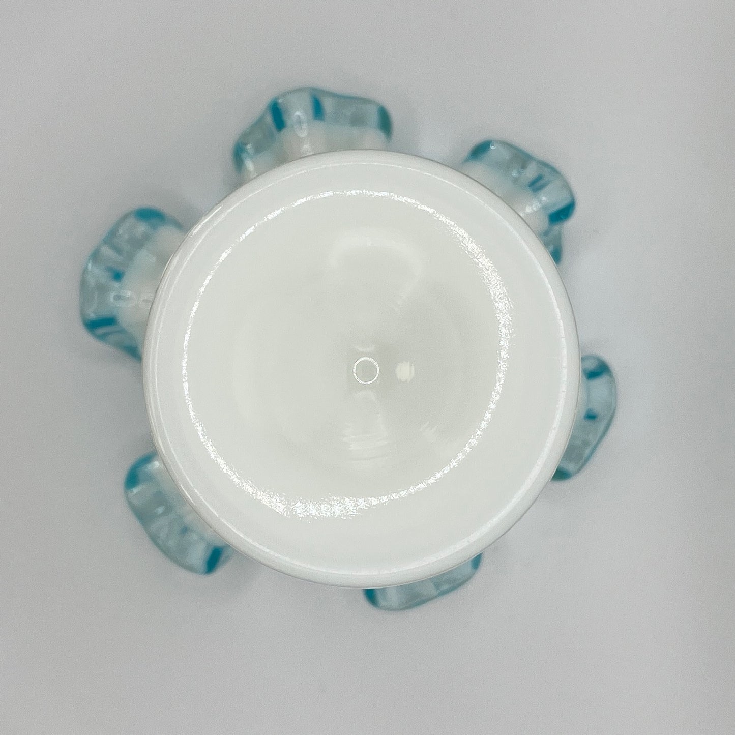 Fenton Milk Glass Vase with Aqua Blue Ruffled Rim – Vintage Art Glass