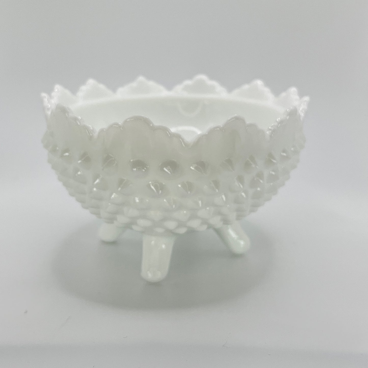 Fenton Milk Glass Hobnail Footed Bowl – Scalloped Edge Vintage Dish