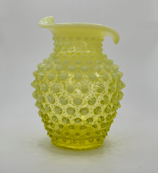 Fenton Vaseline Glass Hobnail Vase – Glows Under UV Light, Topaz Opalescent