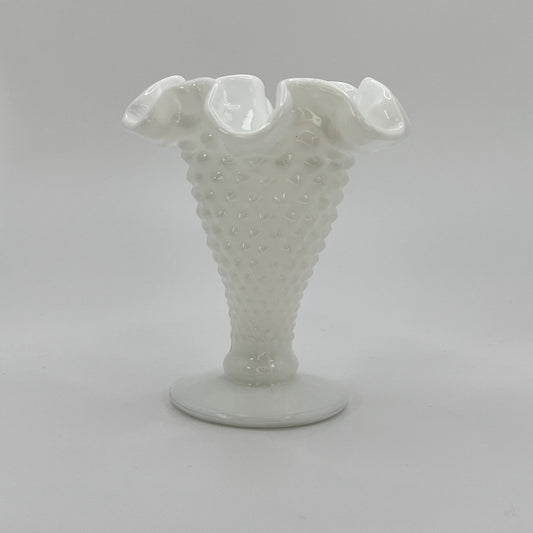 Fenton Milk Glass Hobnail Trumpet Vase – Ruffled Rim Pedestal Vase