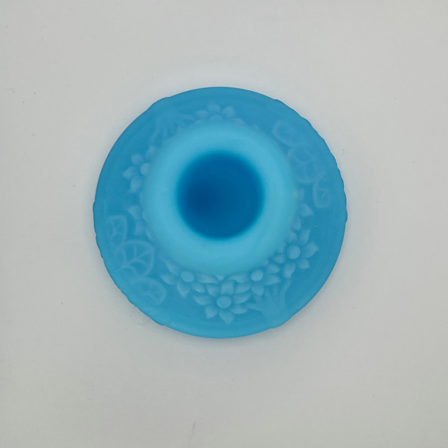 Blue Satin Glass Floral Candlestick Holder – Vintage Molded Art Glass