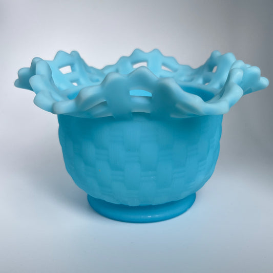 Vintage Fenton Blue Opalescent Lace Edge Bowl – Hobnail Pattern