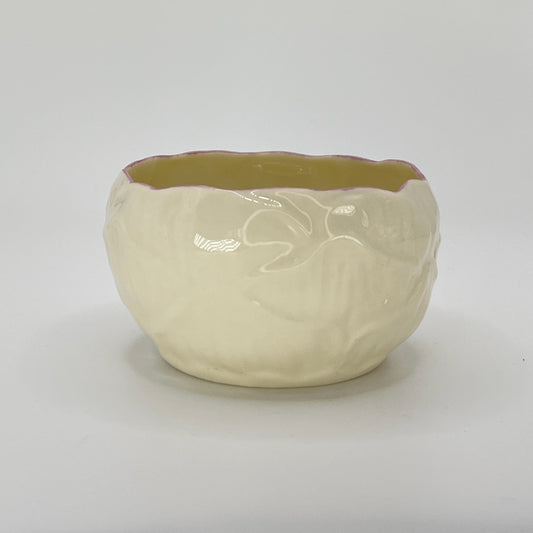 Belleek Shell or Petal Bowl – Irish Parian Porcelain with Pink Trim