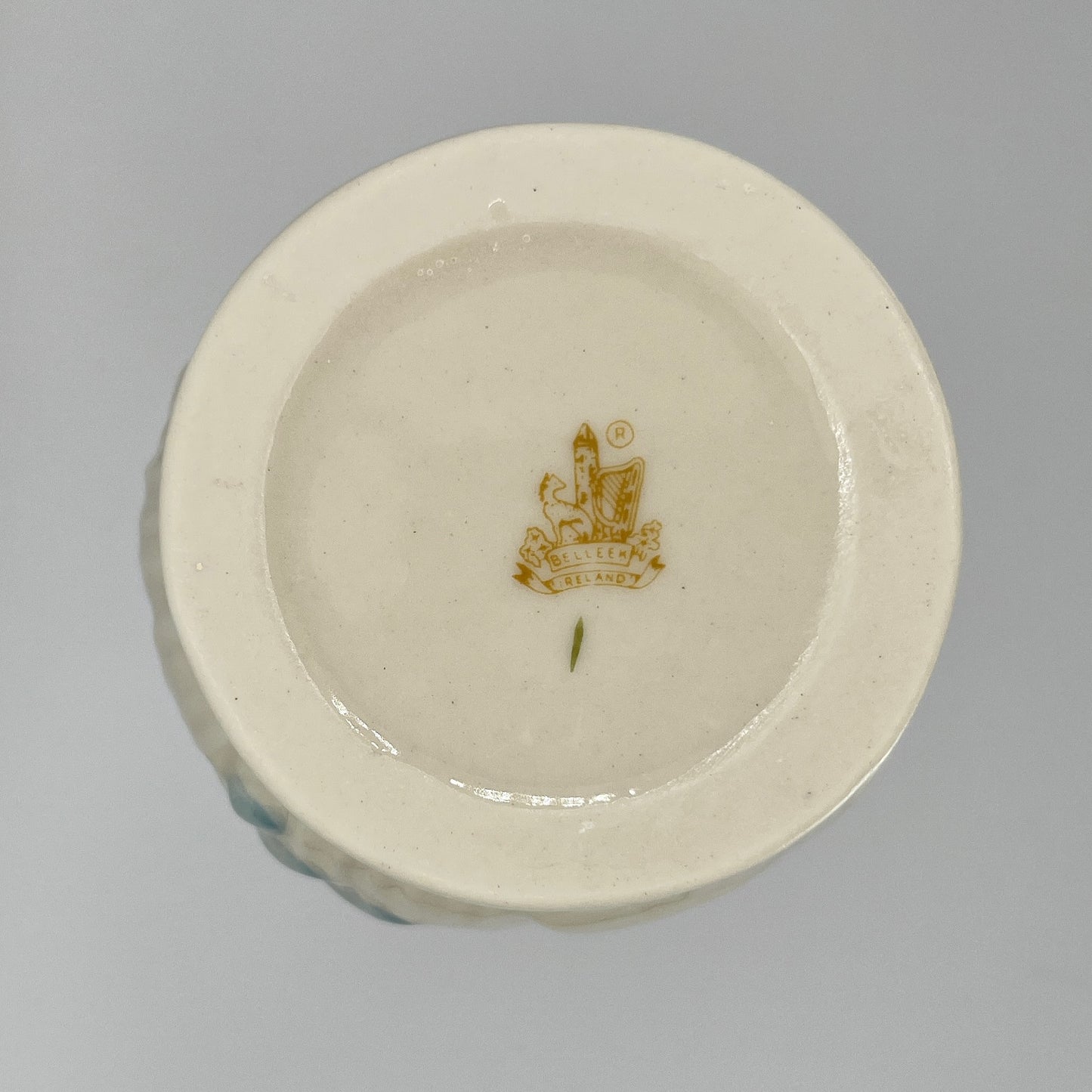 Belleek Blue Floral Vase – Irish Parian Porcelain with Gold Rim (8th Mark, 1993–1997)