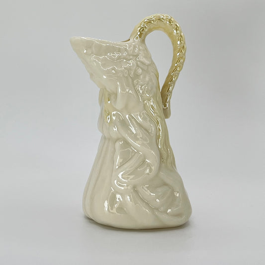 Belleek Draped Woman Ewer – Irish Parian Porcelain with Yellow Glazed Handle (6th Mark, 1965–1980)