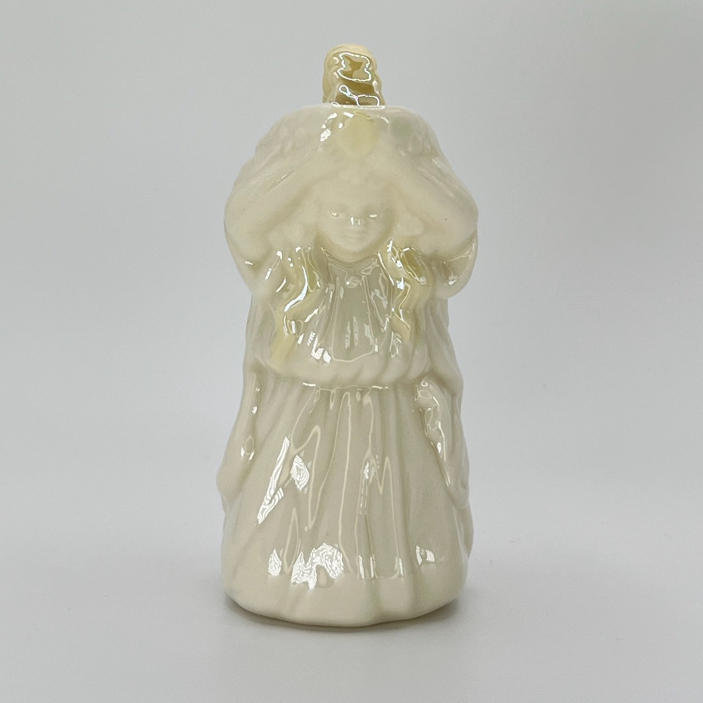 Belleek Draped Woman Ewer – Irish Parian Porcelain with Yellow Glazed Handle (6th Mark, 1965–1980)