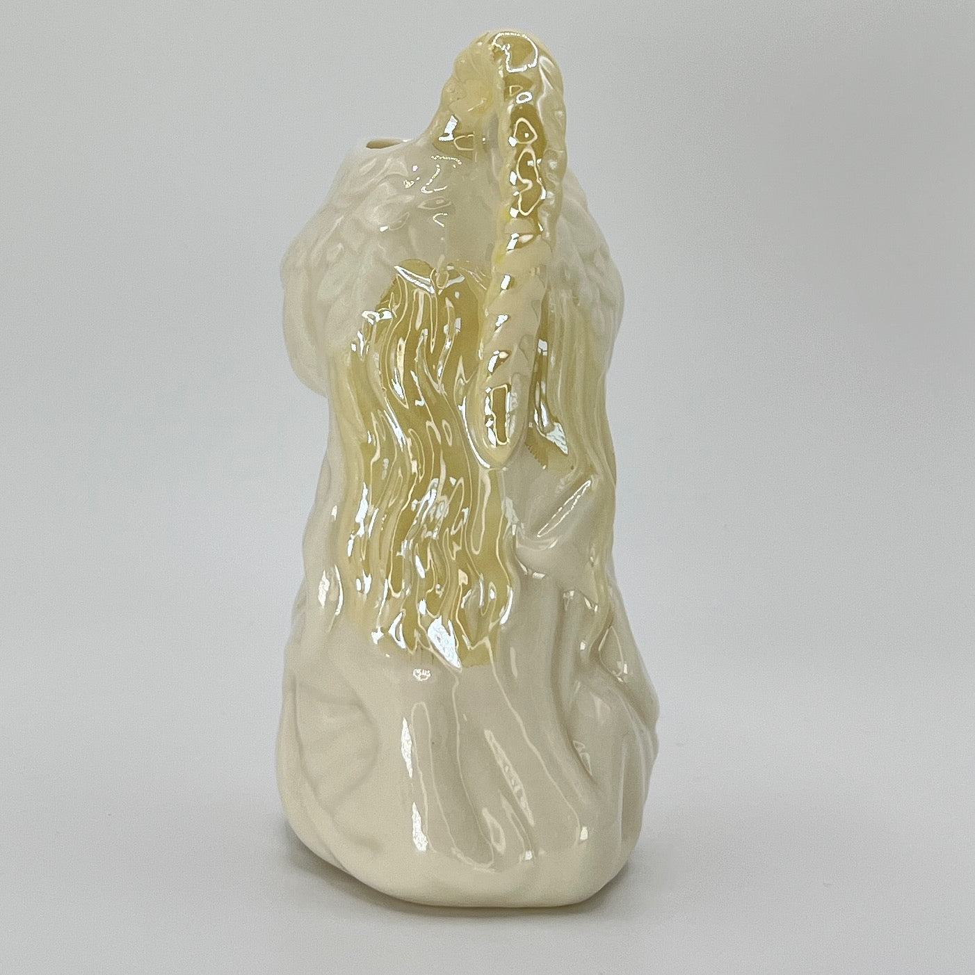 Belleek Draped Woman Ewer – Irish Parian Porcelain with Yellow Glazed Handle (6th Mark, 1965–1980)