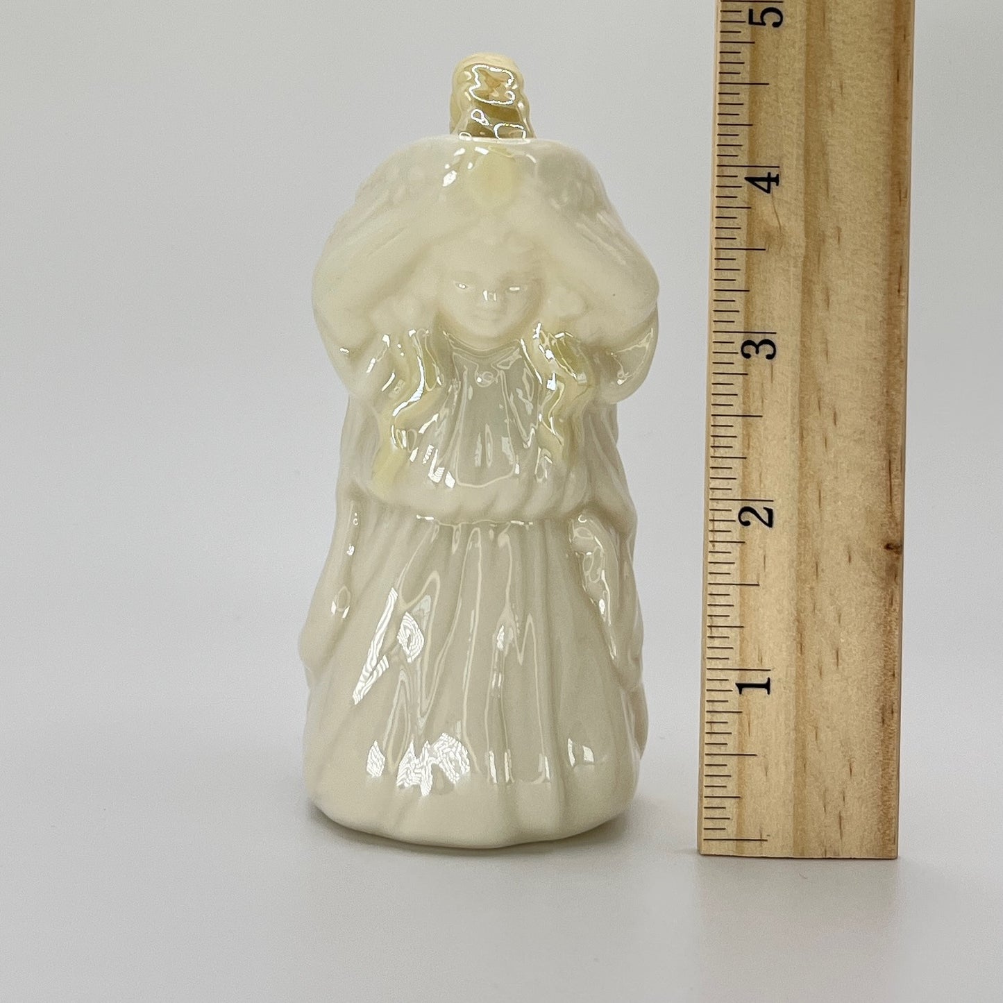 Belleek Draped Woman Ewer – Irish Parian Porcelain with Yellow Glazed Handle (6th Mark, 1965–1980)