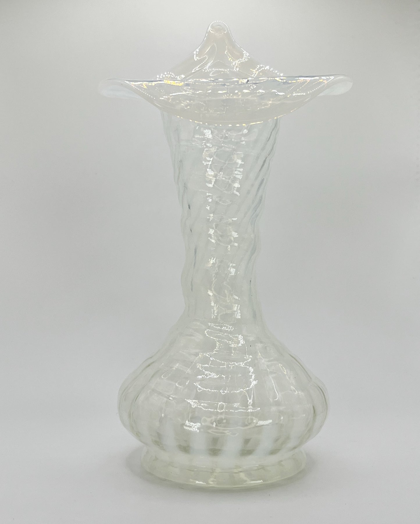 Iridescent Clear Art Glass Vase with Ruffled Rim – Hand Blown