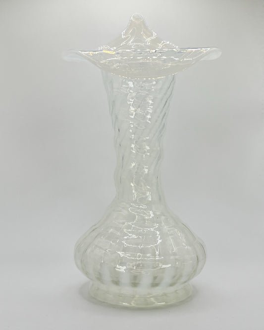 Iridescent Clear Art Glass Vase with Ruffled Rim – Hand Blown