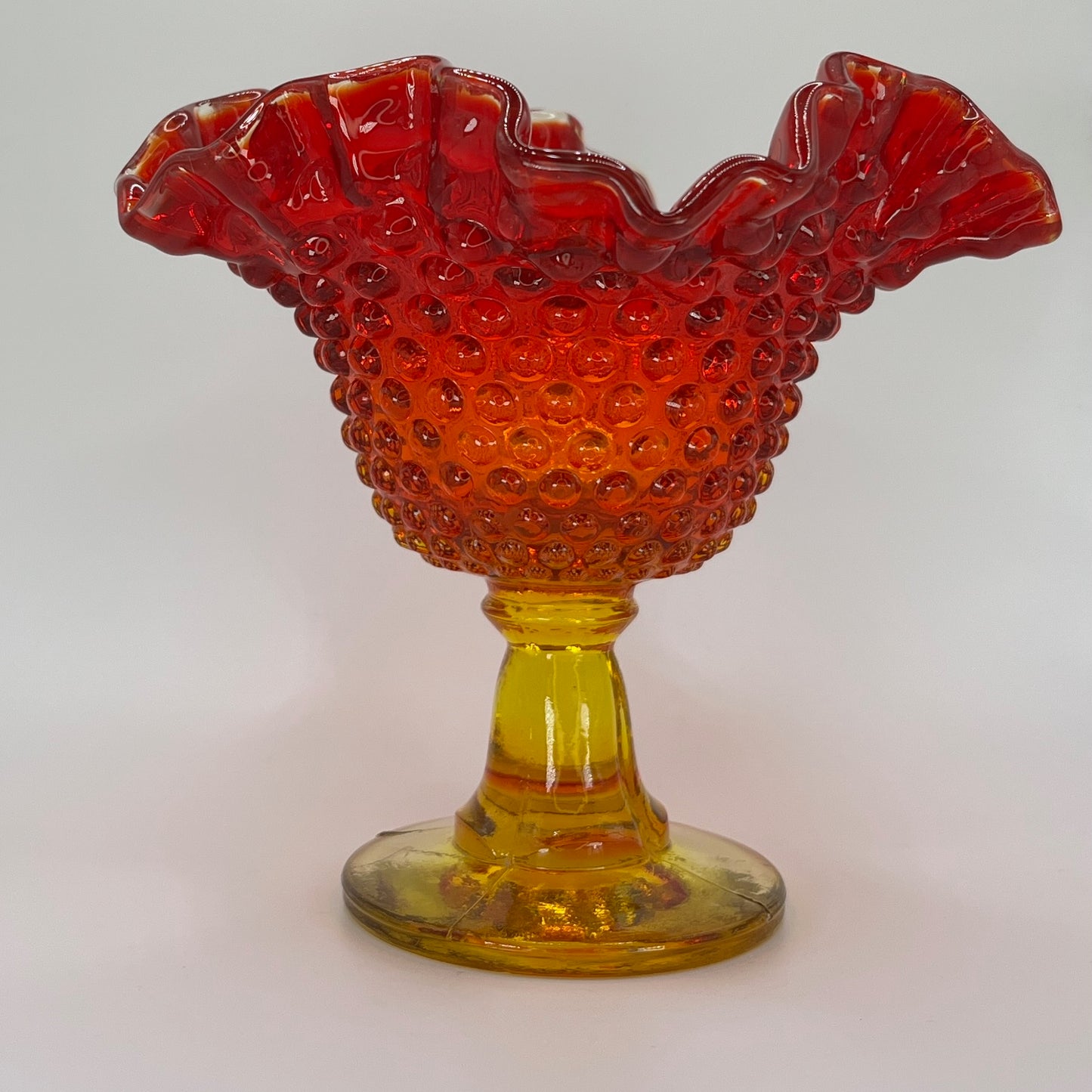 Fenton Amberina Hobnail Glass Compote – Ruffled Edge Pedestal