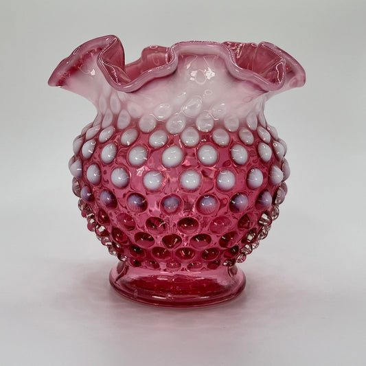 Fenton Cranberry Opalescent Hobnail Vase – Ruffled Rim