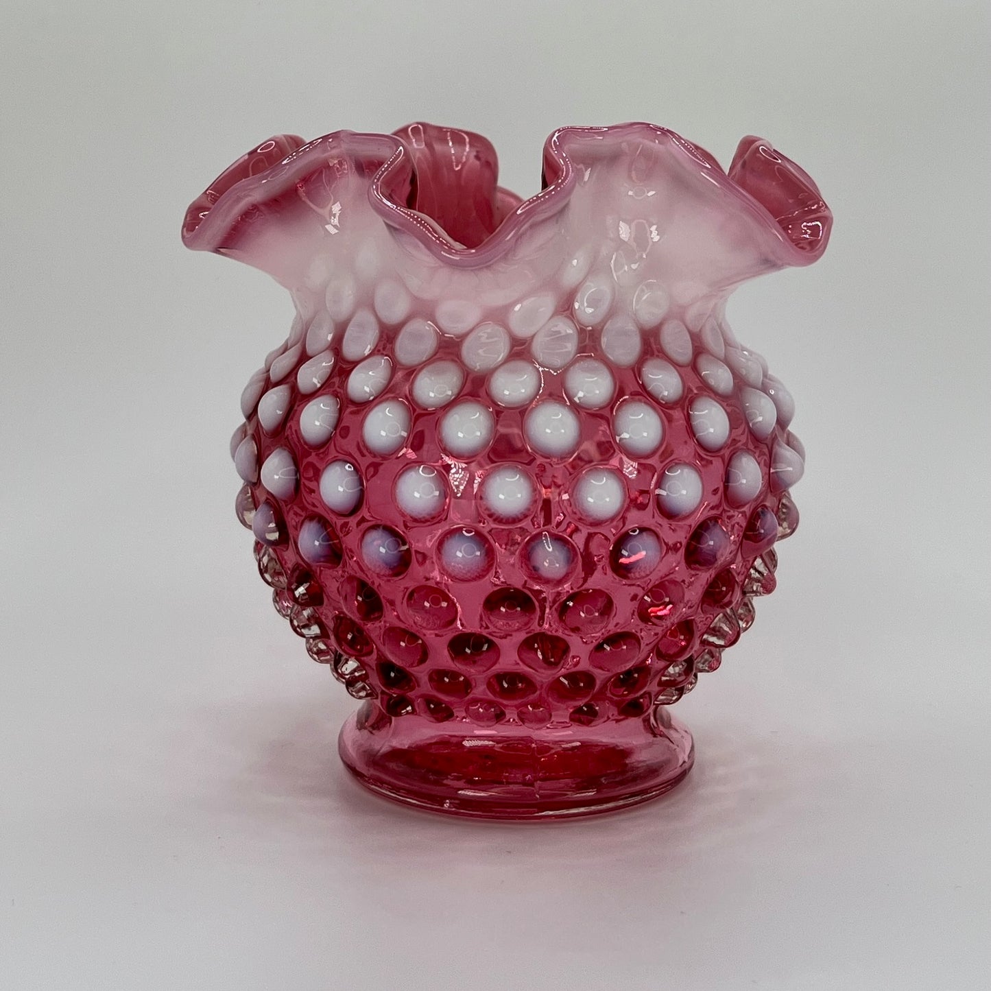 Fenton Cranberry Opalescent Hobnail Vase – Ruffled Rim