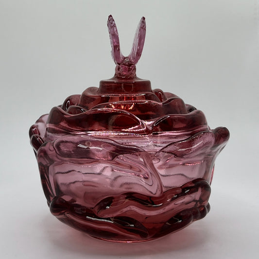 Fenton Vintage Pink Rose Candy Dish with Butterfly Lid