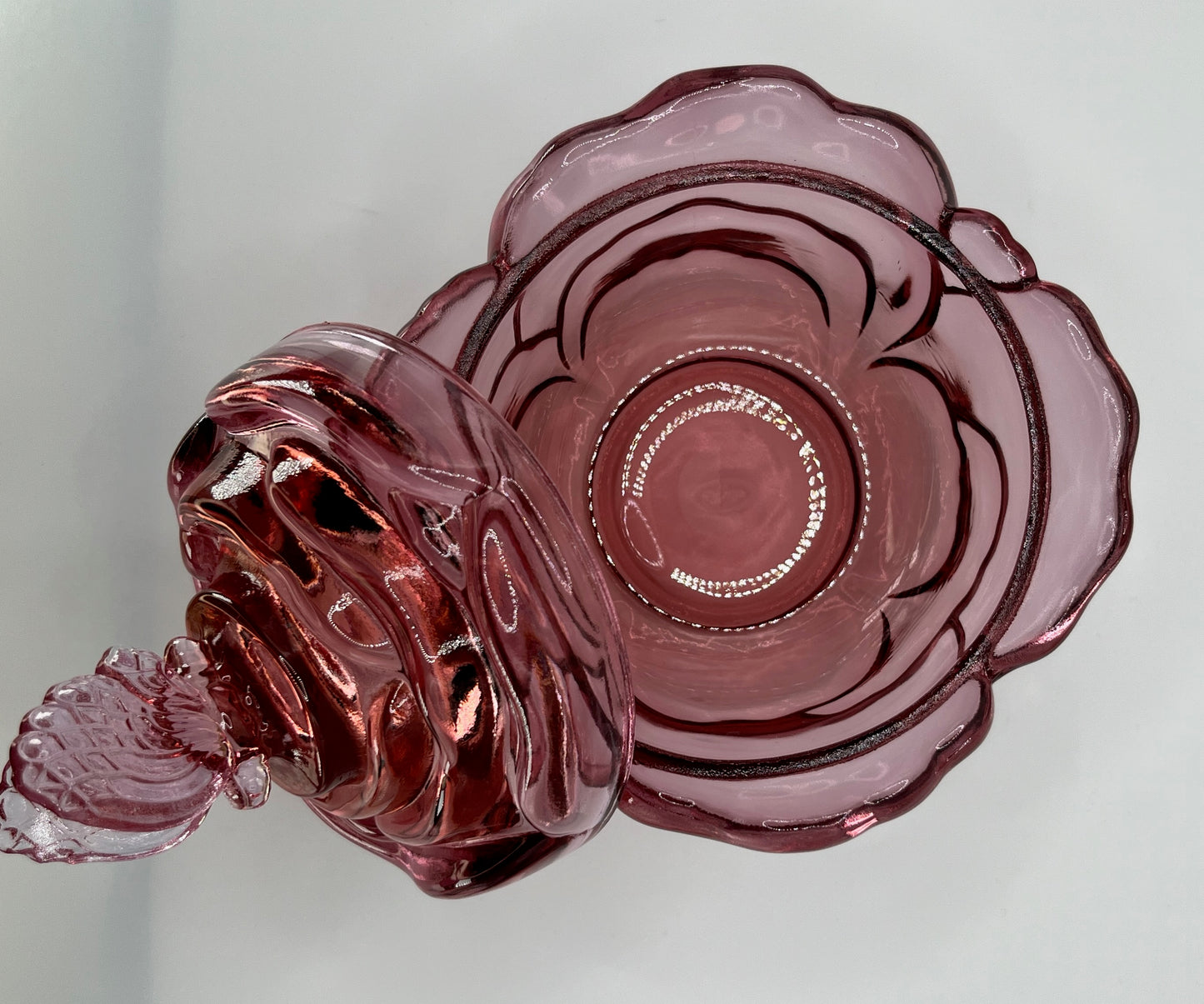 Fenton Vintage Pink Rose Candy Dish with Butterfly Lid