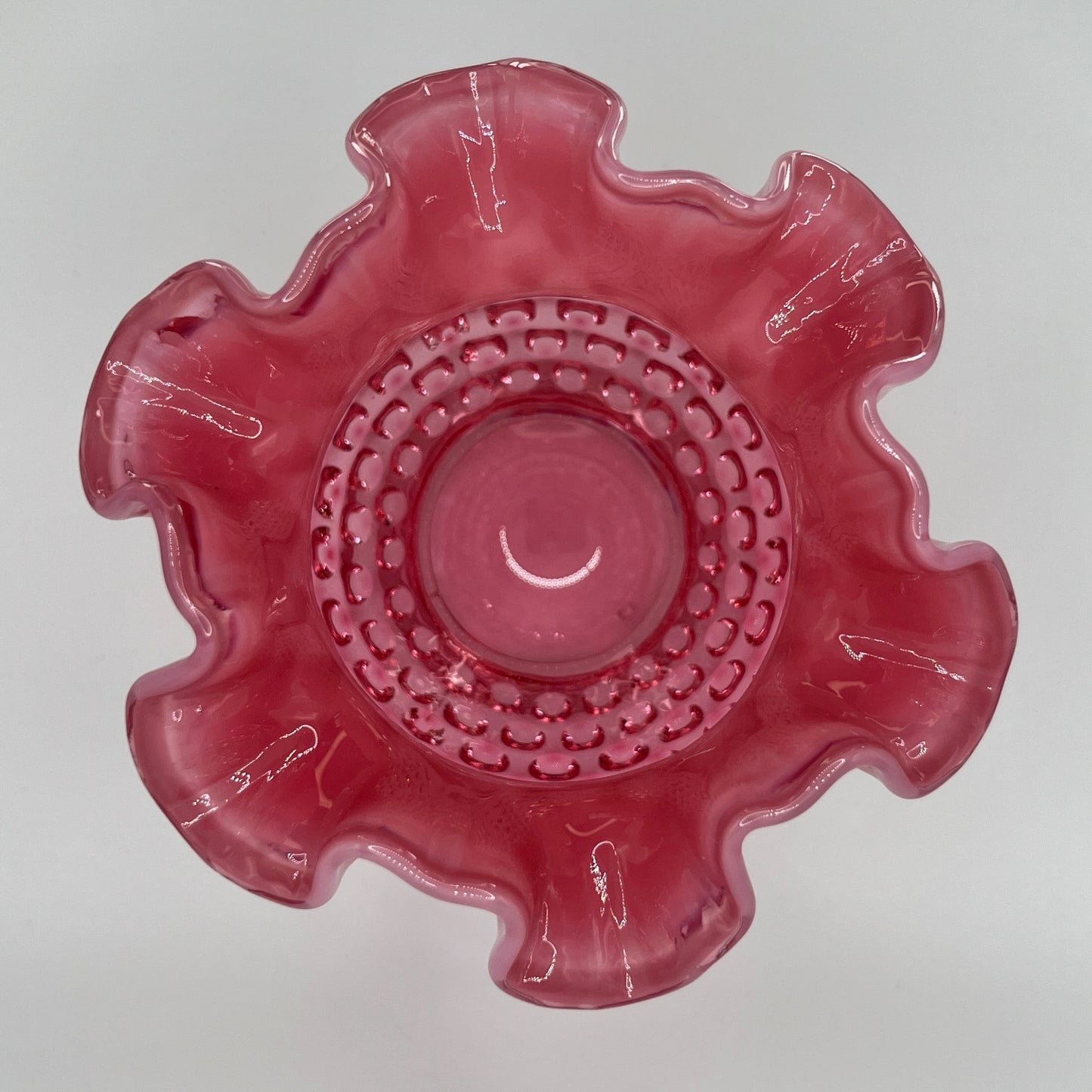 Fenton Cranberry Opalescent Hobnail Vase – Ruffled Rim